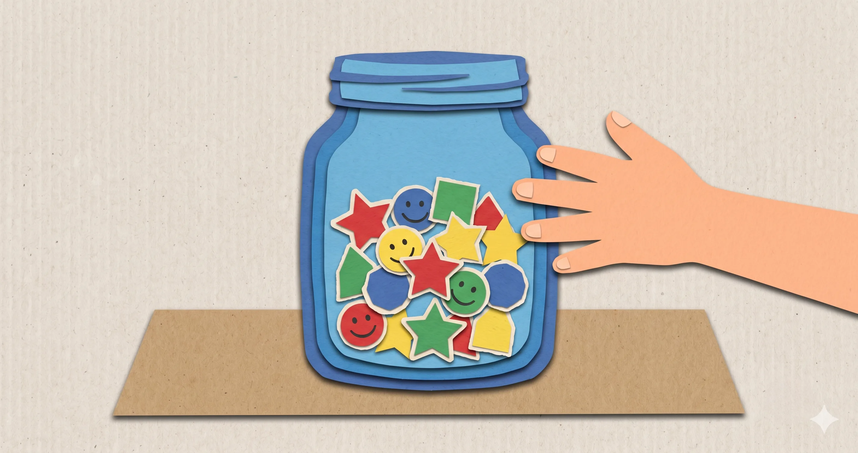 Child looking at a reward jar with earned stickers - delayed gratification