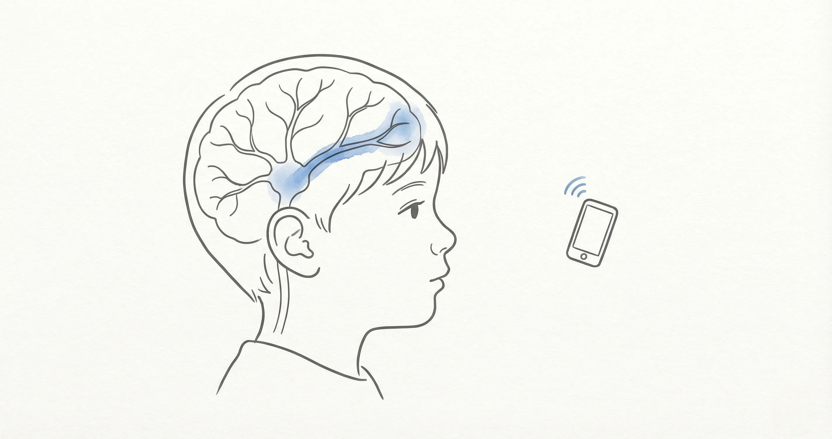 Child's brain with colorful neural pathways lighting up - dopamine and screen time in children