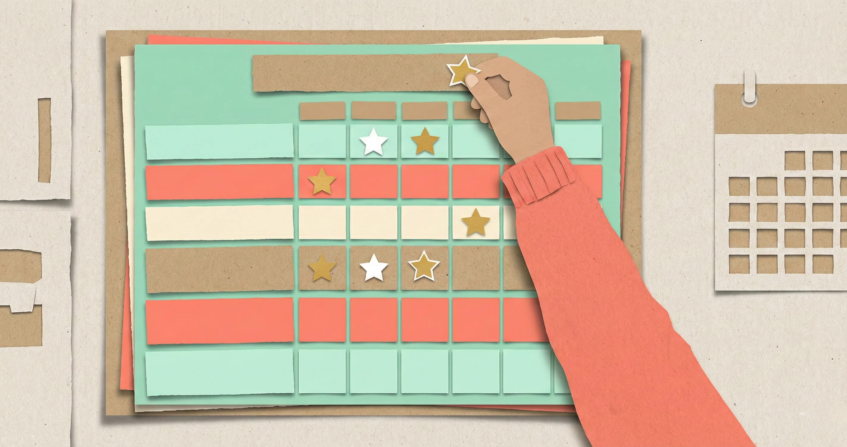 Child placing a sticker on a screen time earning chart on the wall - earn screen time chart