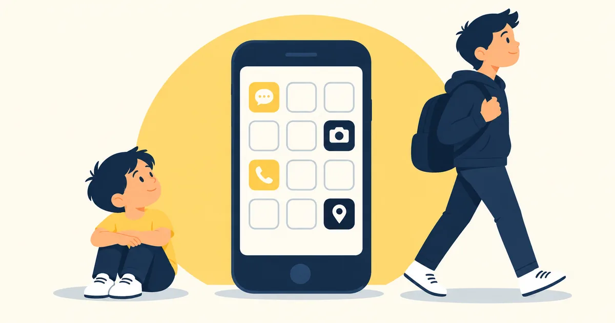 Flat vector illustration of a simplified kid phone with removed app slots - gabb phone review
