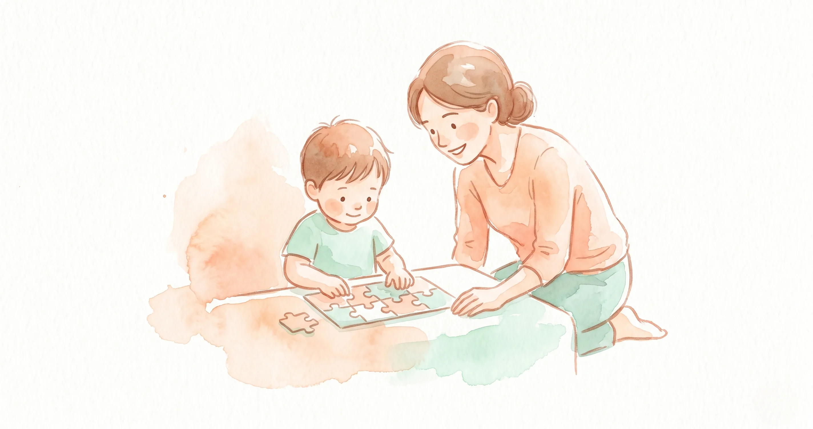 Child trying again at a puzzle with a parent encouraging nearby - growth mindset activities