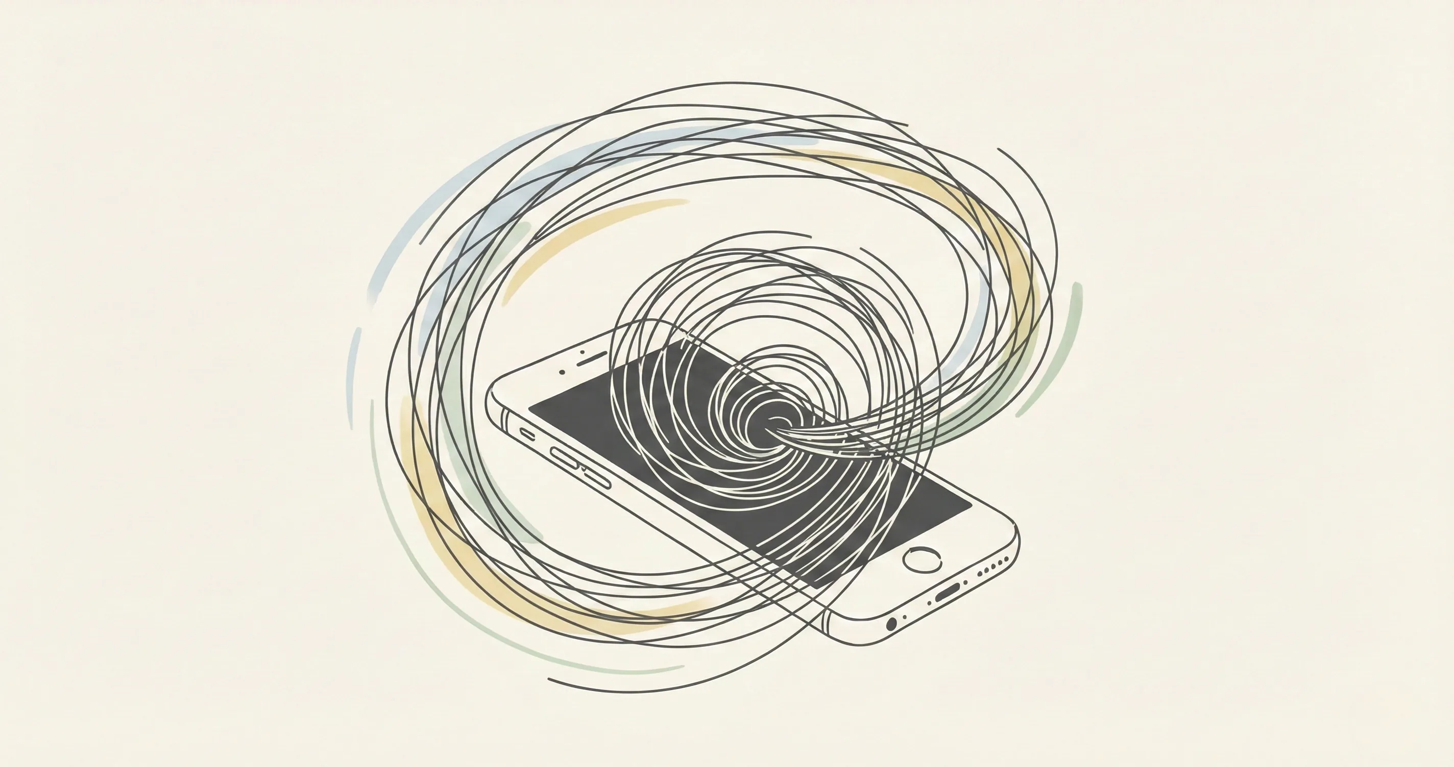 Tangled web of colorful lines funneling toward a phone screen - how algorithms affect kids