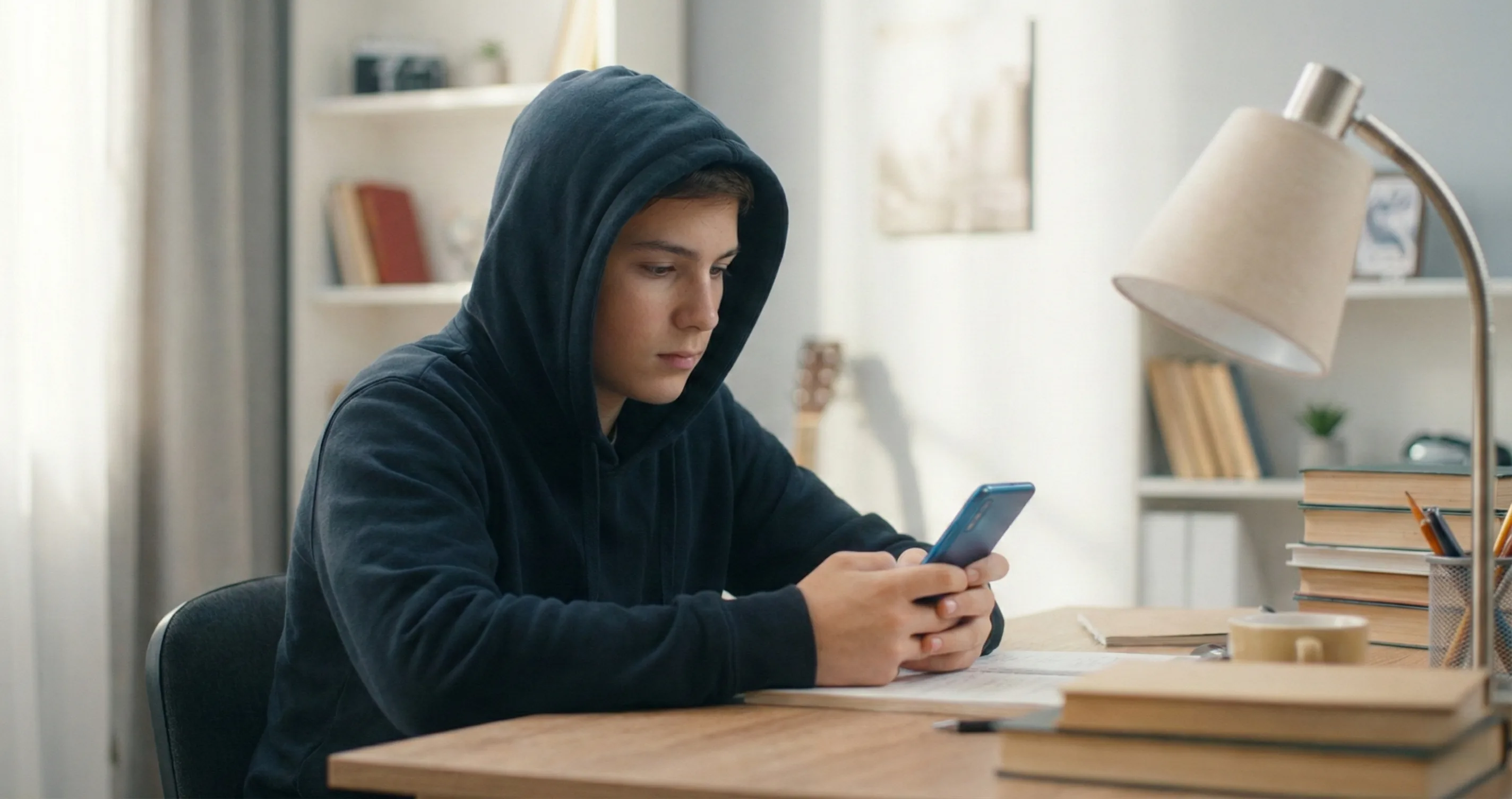 Teenager looking at phone notifications in a dim room - how to stop social media addiction