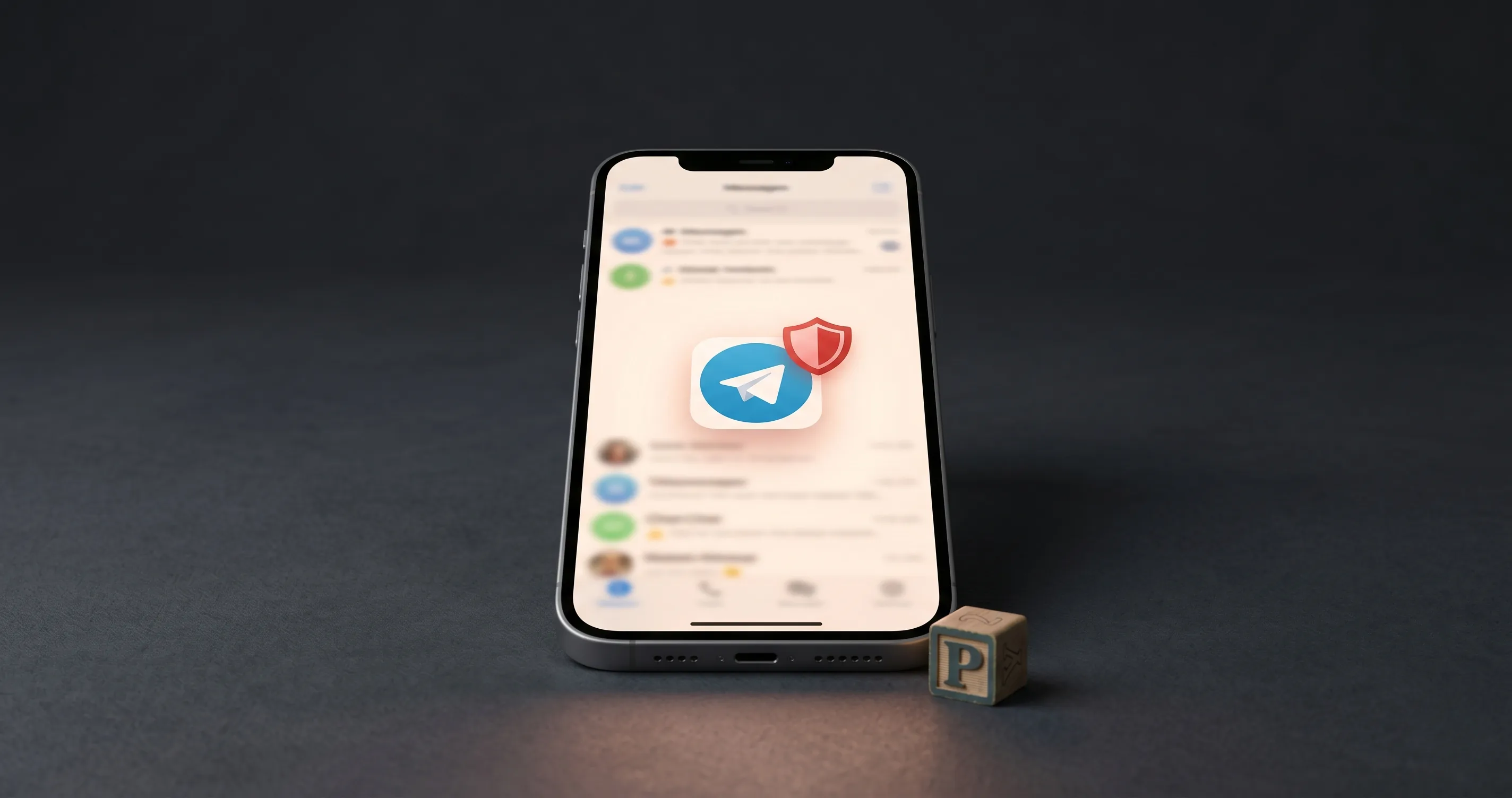 Phone showing Telegram app icon with a warning shield - is telegram safe