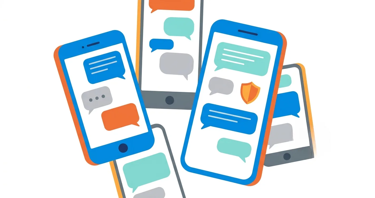 Kids phones showing a group chat conversation with parent supervision icons - should kids be in group chats