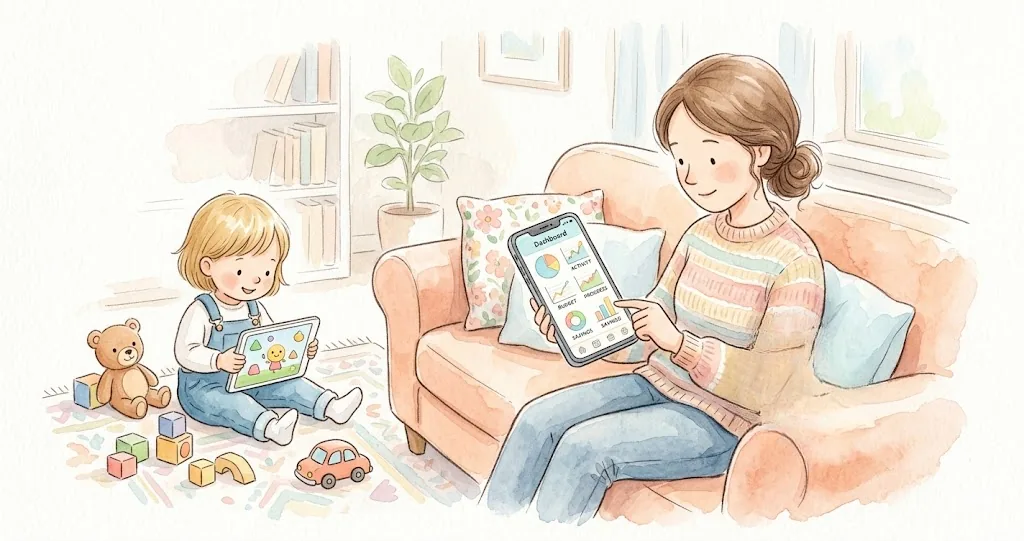 Parental control app dashboard on a tablet with comparison notes - qustodio review