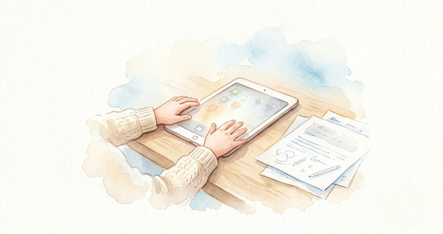 Child's school iPad on a desk with homework and a pencil - school ipad rules