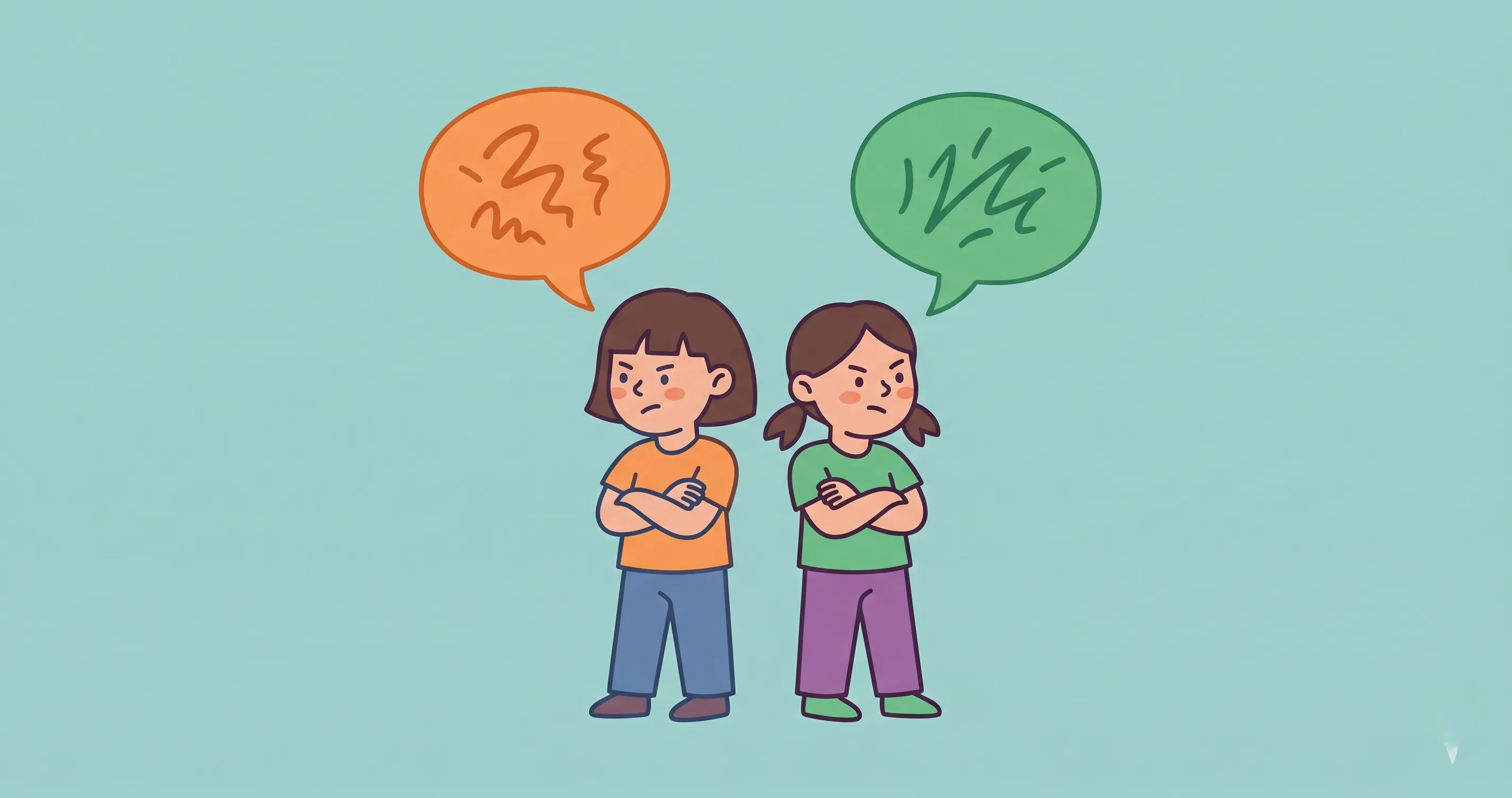 Two children looking away from each other with arms crossed - sibling rivalry