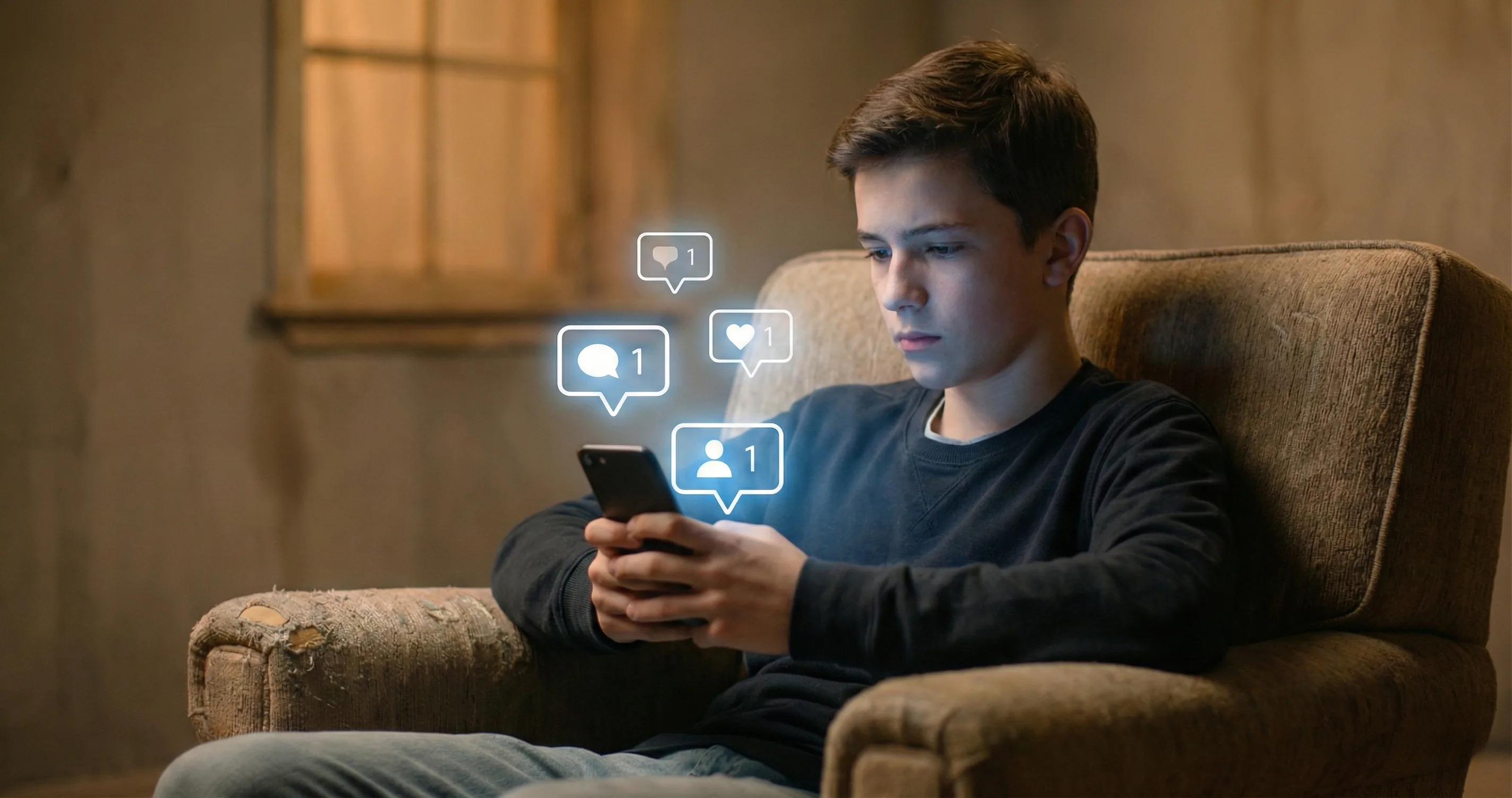 Teen looking at phone with social media notifications - the impact of social media on teens mental health