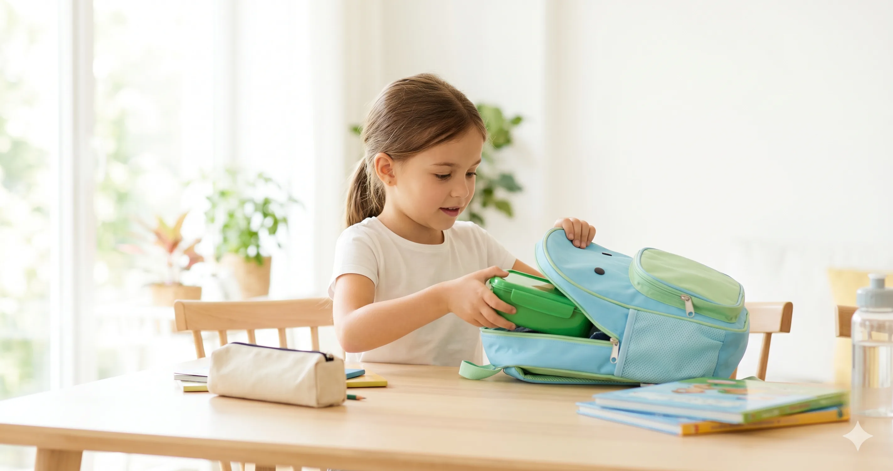 Child independently packing their own school bag - teaching responsibility