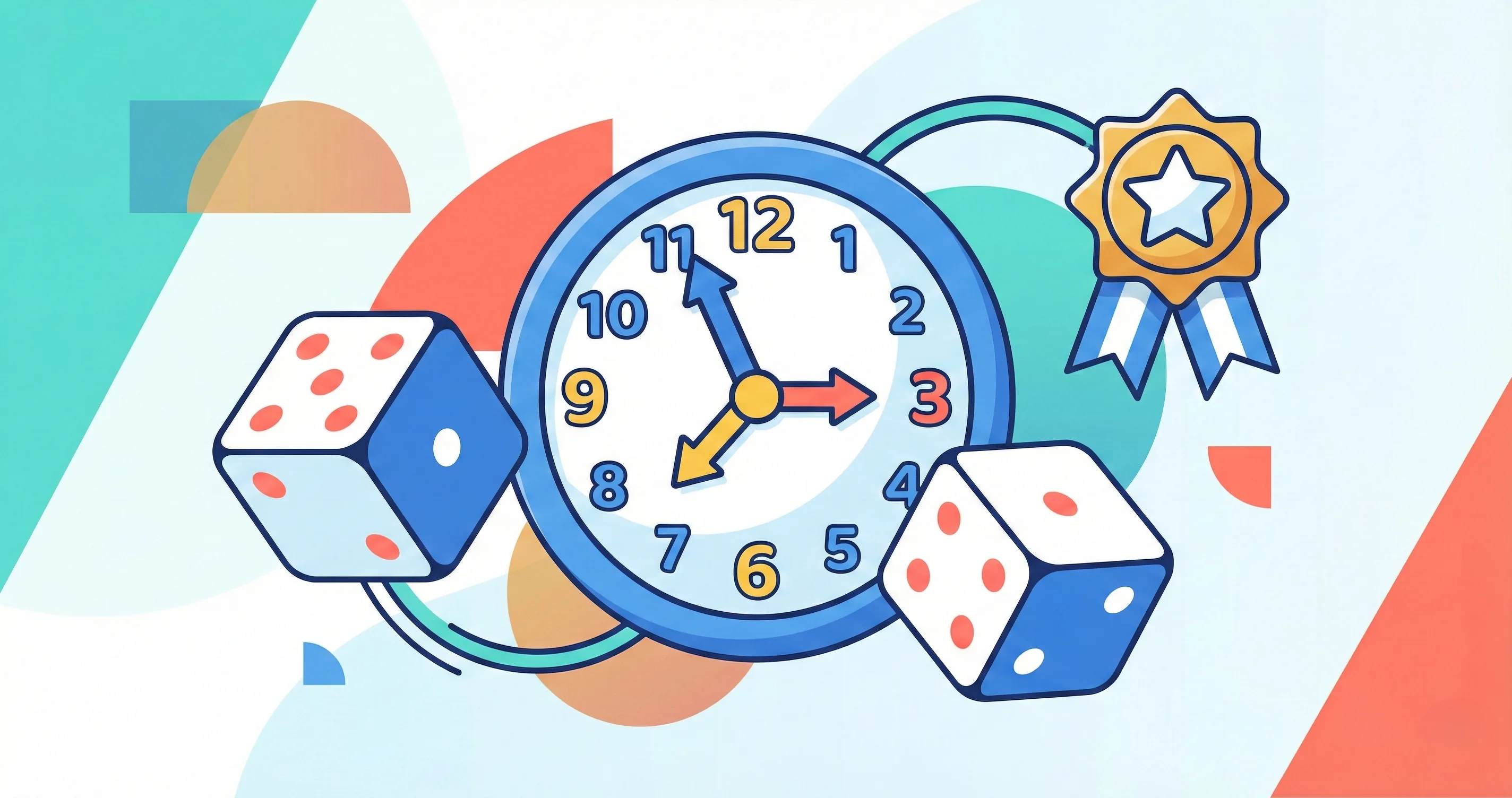 Colorful game pieces and clock arrangement - time management games for students