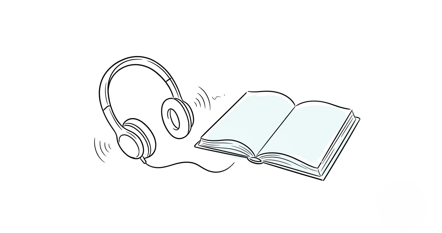 Headphones on a desk next to an open textbook with sound waves - white noise studying