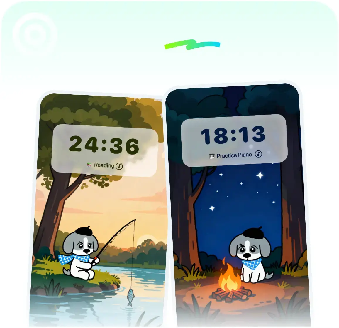 Timily ADHD-friendly focus timer with calming visual scenes helping kids concentrate on homework